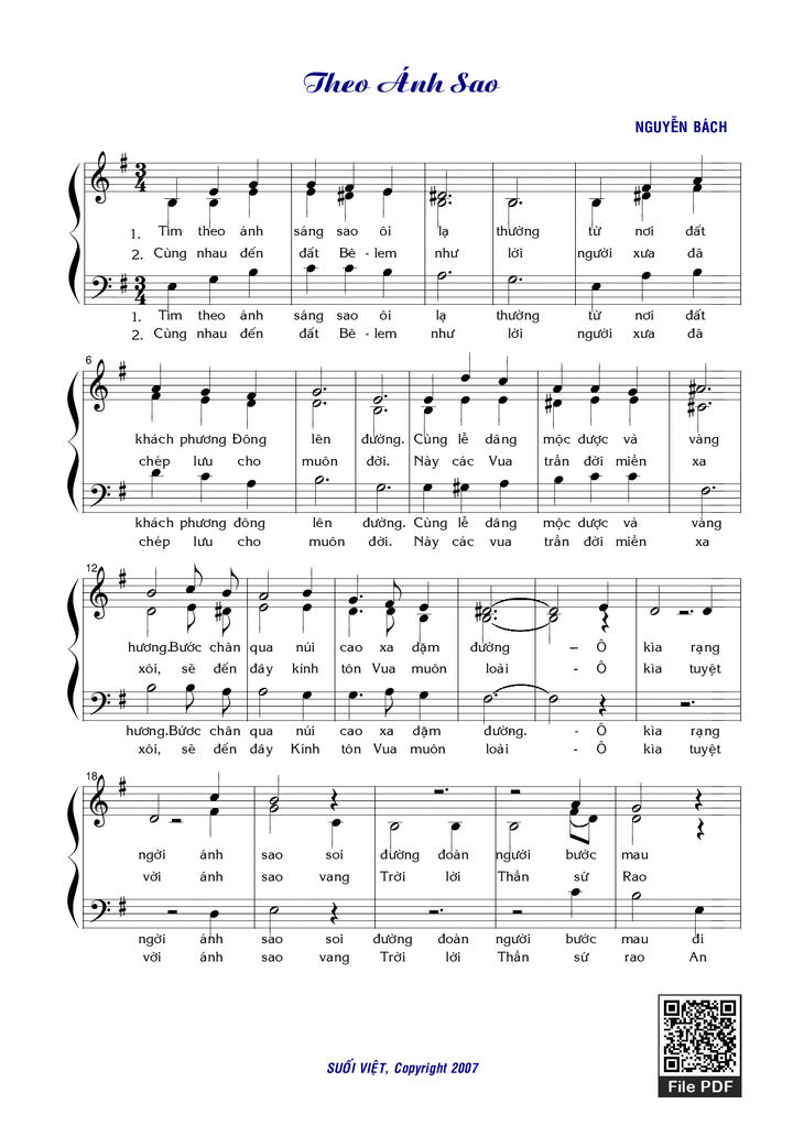 Page 1 of the piano sheet music PDF - Theo ánh Sao by Nguyễn Bách