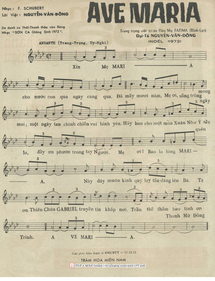 Page 1 of the piano sheet music PDF - Ave Maria by Franz Schubert