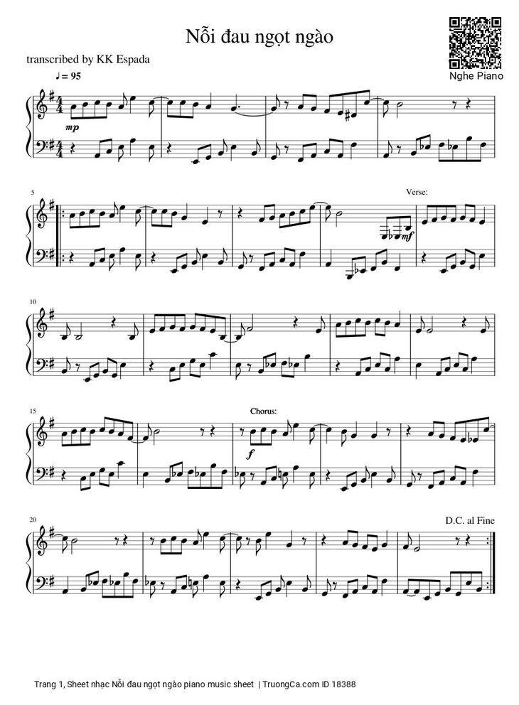 Page 1 of the piano sheet music PDF - Nỗi đau ngọt ngào piano sheet by Quốc Dũng