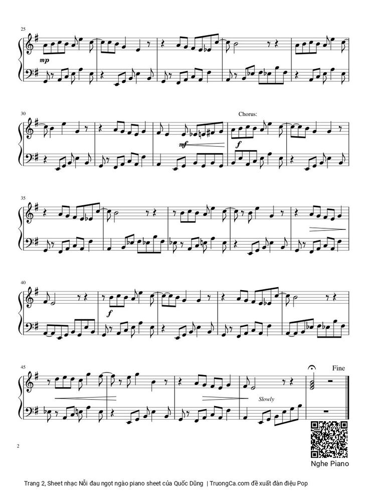 Page 2 of the piano sheet music PDF - Nỗi đau ngọt ngào piano sheet by Quốc Dũng