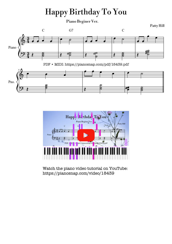 Sheet music preview — Happy Birthday To You C Major