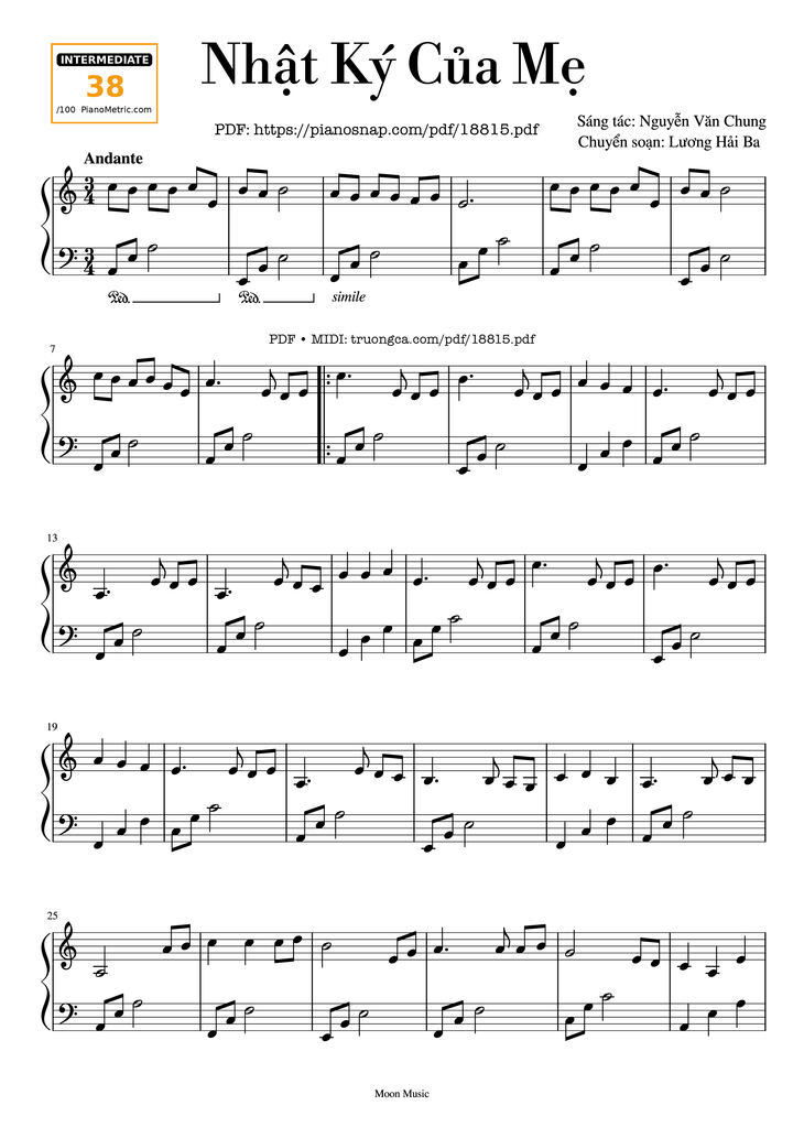 Page 1 of the piano sheet music PDF - Nhật Ký Của Mẹ Piano Sheet by Nguyễn Văn Chung