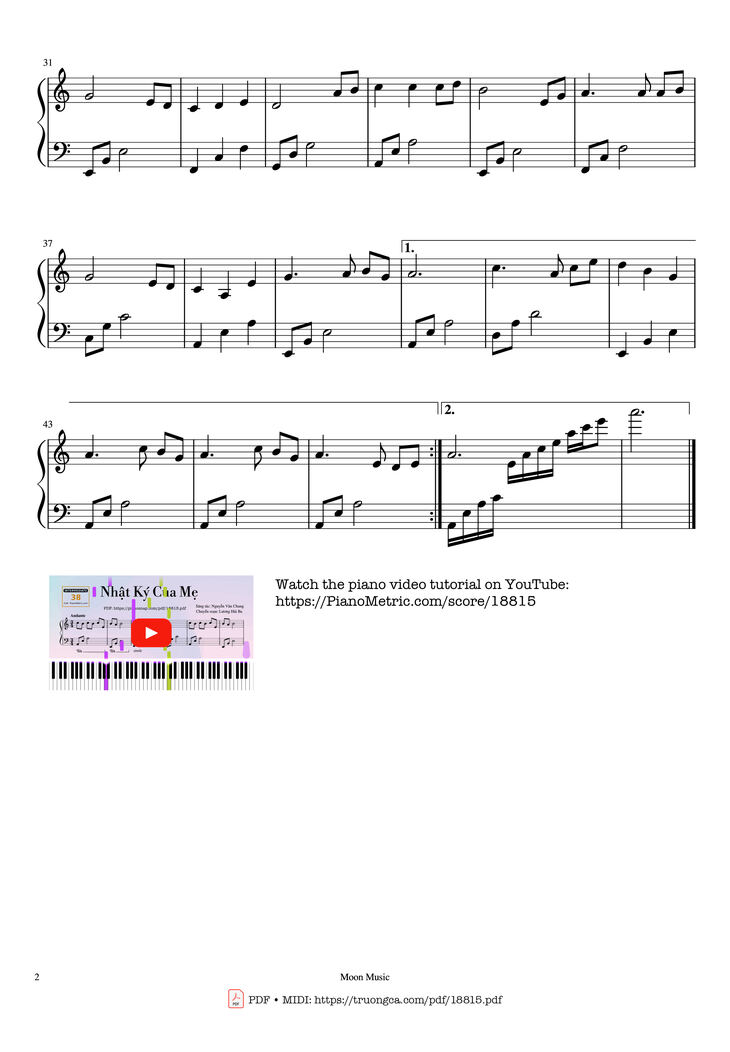 Page 2 of the piano sheet music PDF - Nhật Ký Của Mẹ Piano Sheet by Nguyễn Văn Chung