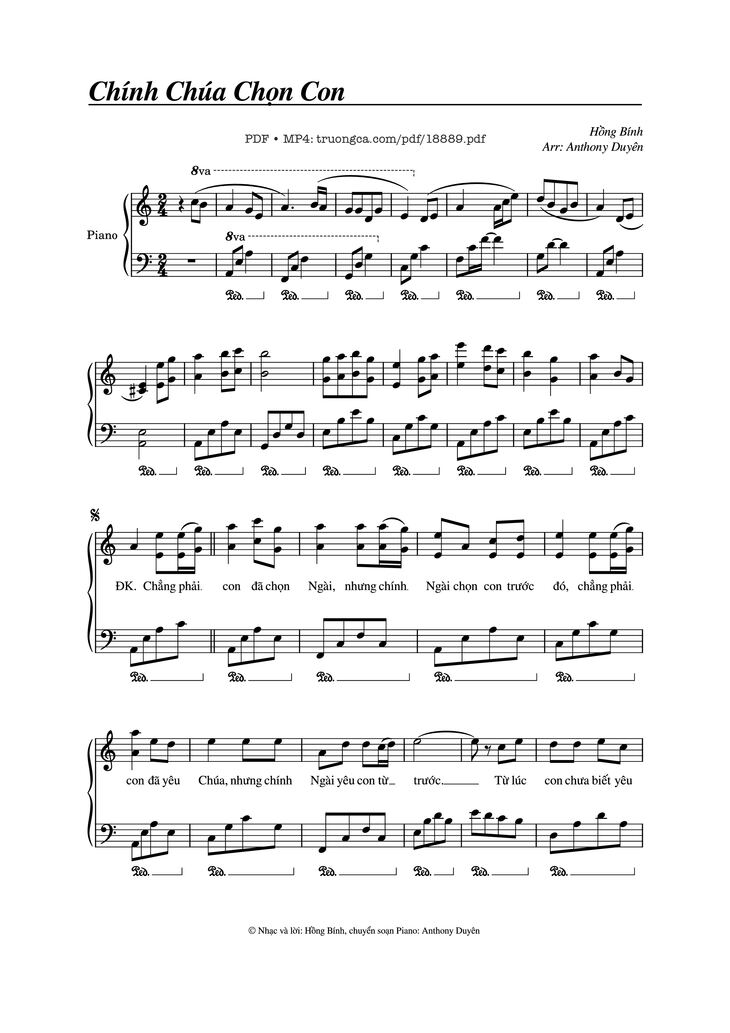 Page 1 of the piano sheet music PDF - Chính Chúa Chọn Con Piano by Hồng Bính - Anthony Duyên