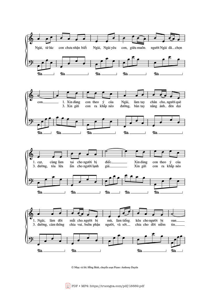 Page 2 of the piano sheet music PDF - Chính Chúa Chọn Con Piano by Hồng Bính - Anthony Duyên