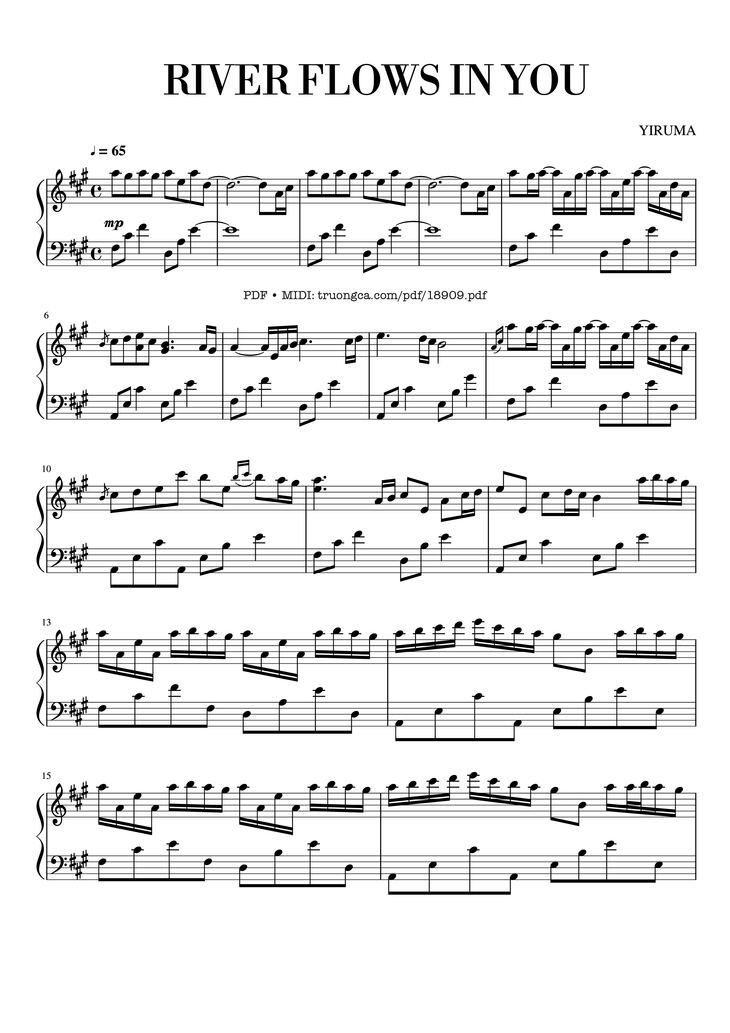 Page 1 of the piano sheet music PDF - River Flows In You Yiruma Piano by Emmy langevin