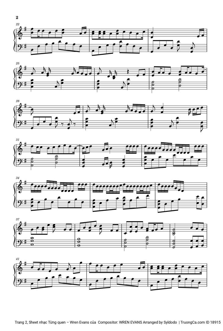 Page 2 of the piano sheet music PDF - Từng quen Piano by Wren Evans