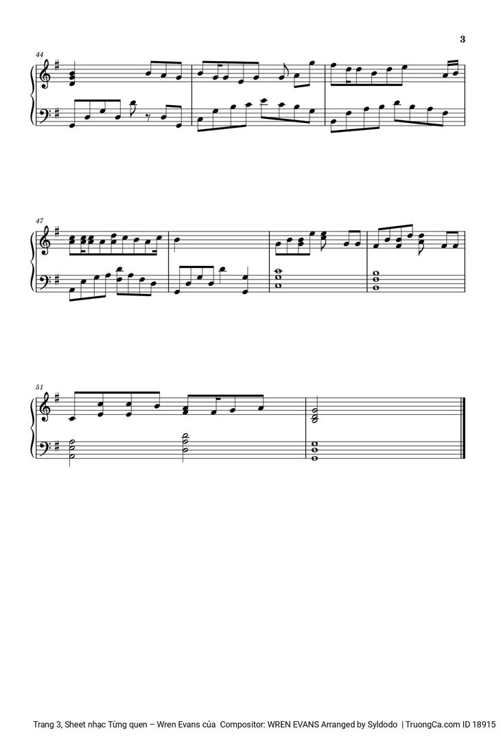 Page 3 of the piano sheet music PDF - Từng quen Piano by Wren Evans