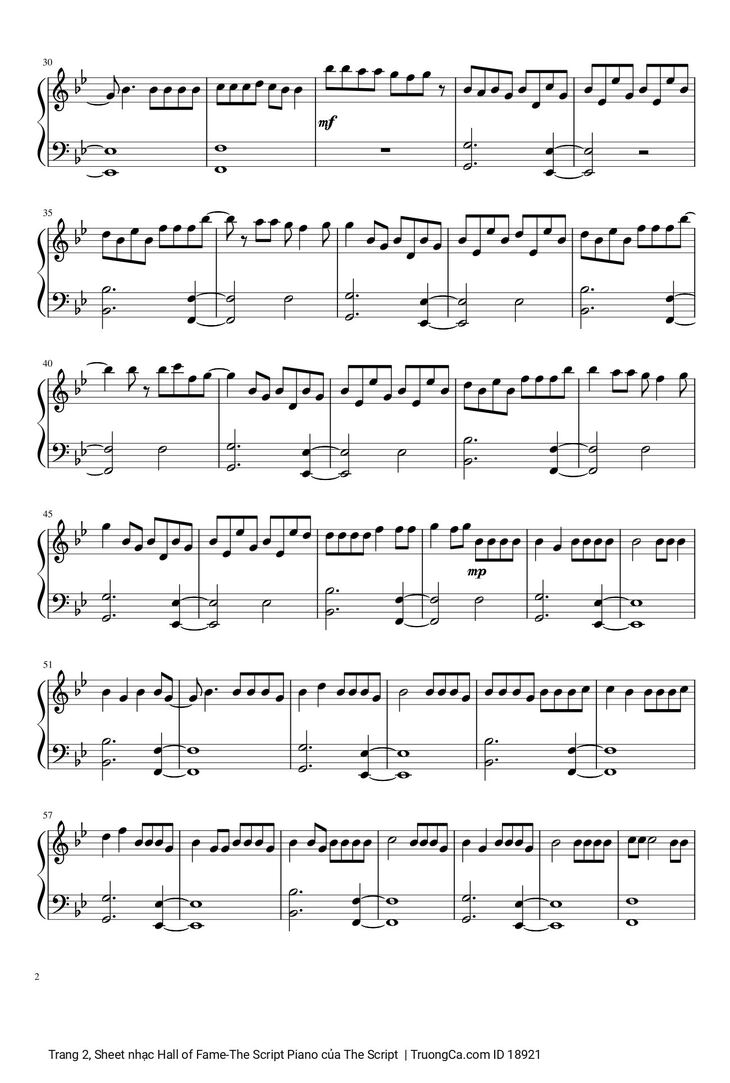 Page 2 of the piano sheet music PDF - Hall of Fame -The Script Piano by The Script