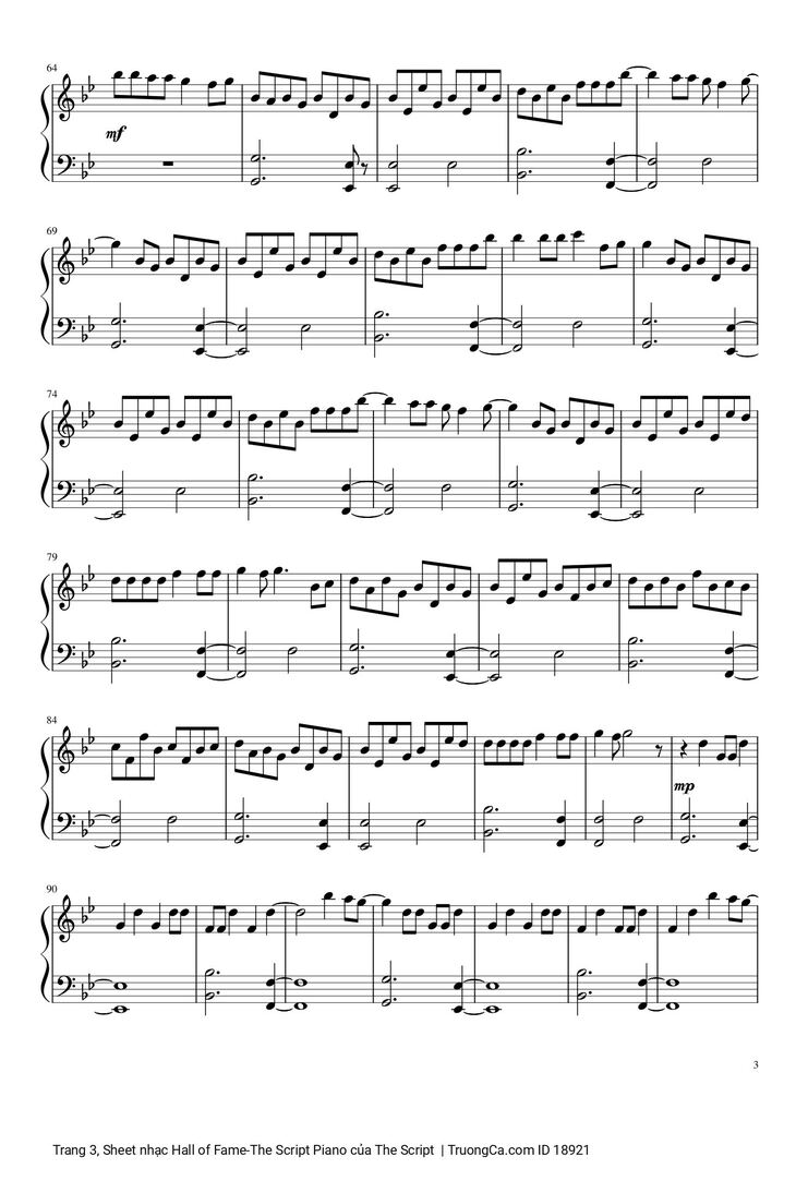 Page 3 of the piano sheet music PDF - Hall of Fame -The Script Piano by The Script