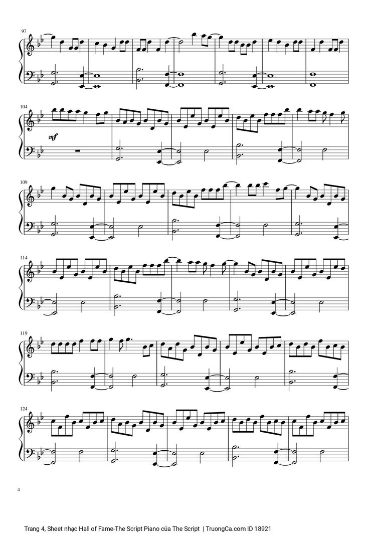 Page 4 of the piano sheet music PDF - Hall of Fame -The Script Piano by The Script