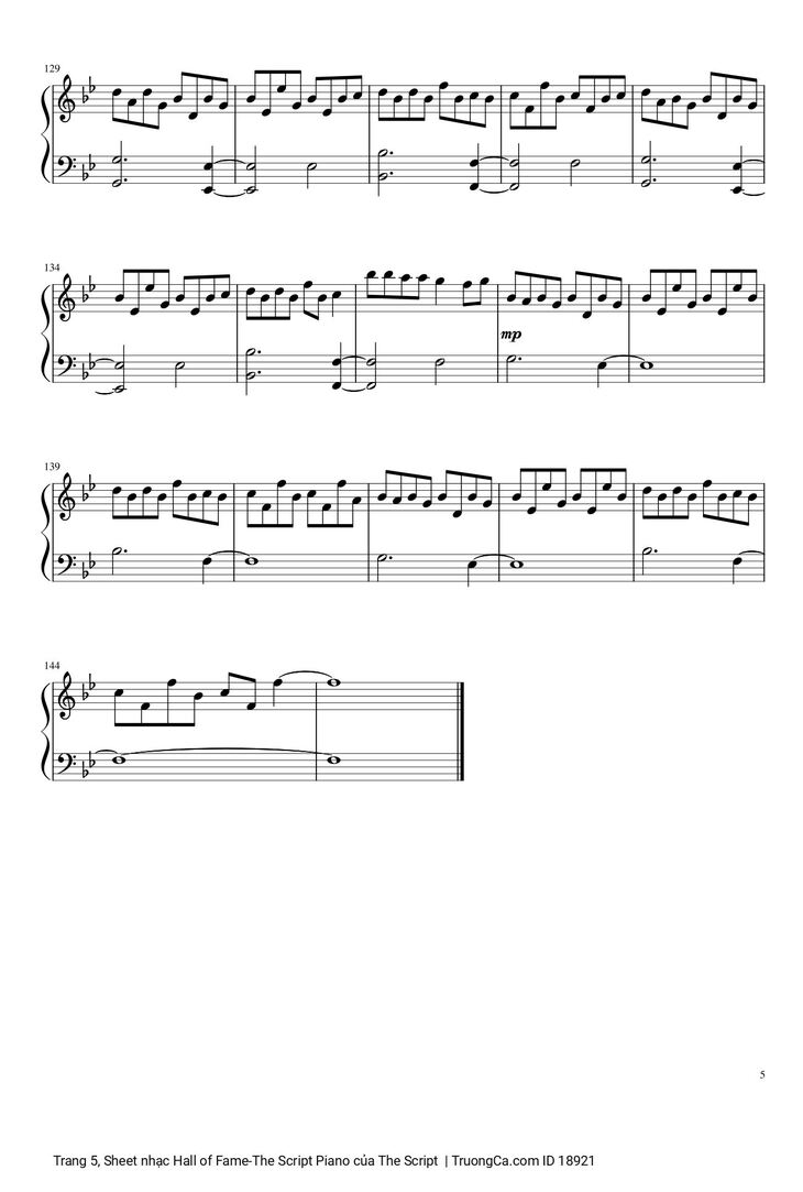 Page 5 of the piano sheet music PDF - Hall of Fame -The Script Piano by The Script