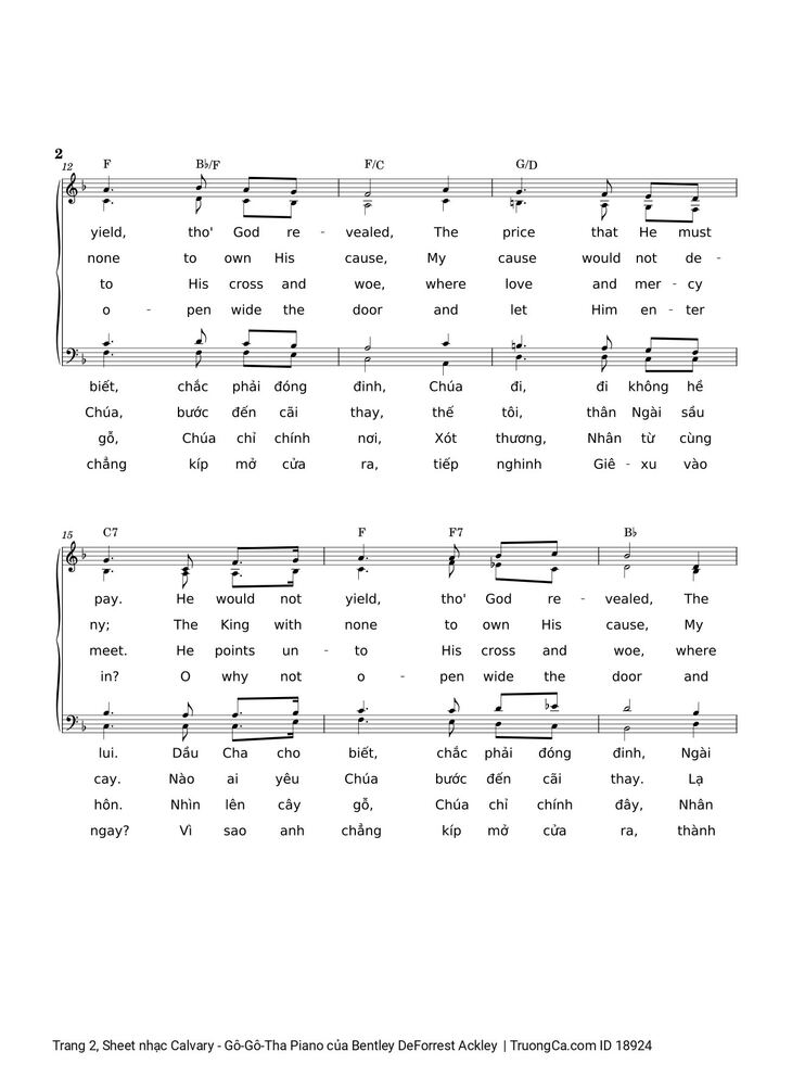 Page 2 of the piano sheet music PDF - Calvary - Gô-Gô-Tha Piano by Bentley DeForrest Ackley