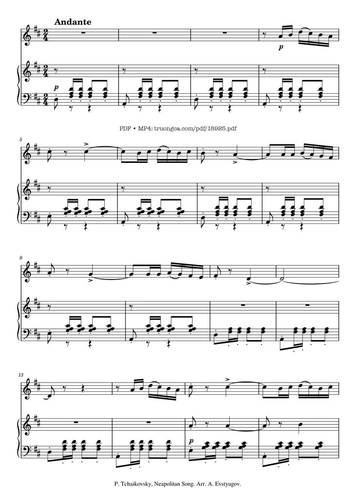 Page 1 of the piano sheet music PDF - Neapoletan Song Violin Piano by Pyotr Ilyich Tchaikovsky