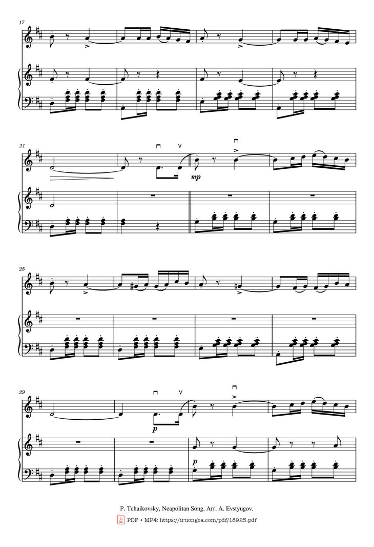 Page 2 of the piano sheet music PDF - Neapoletan Song Violin Piano by Pyotr Ilyich Tchaikovsky