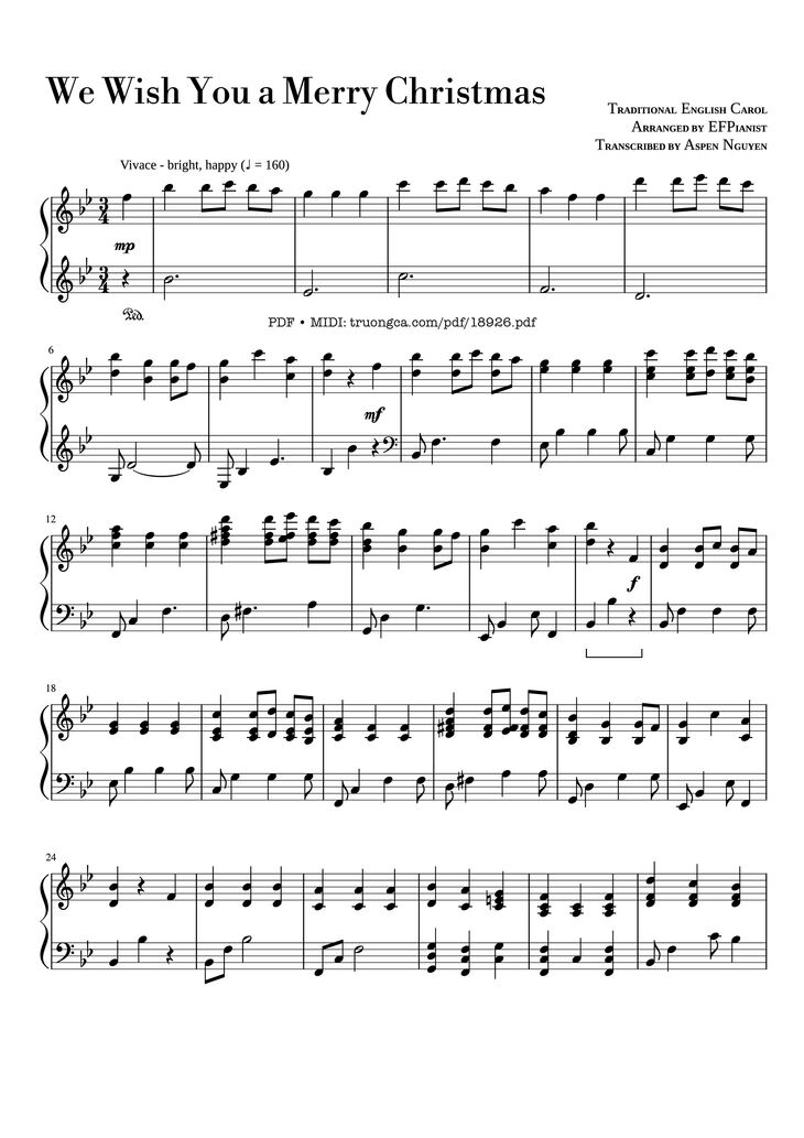 Page 1 of the piano sheet music PDF - We Wish You a Merry Christmas Piano by Dân ca Anh