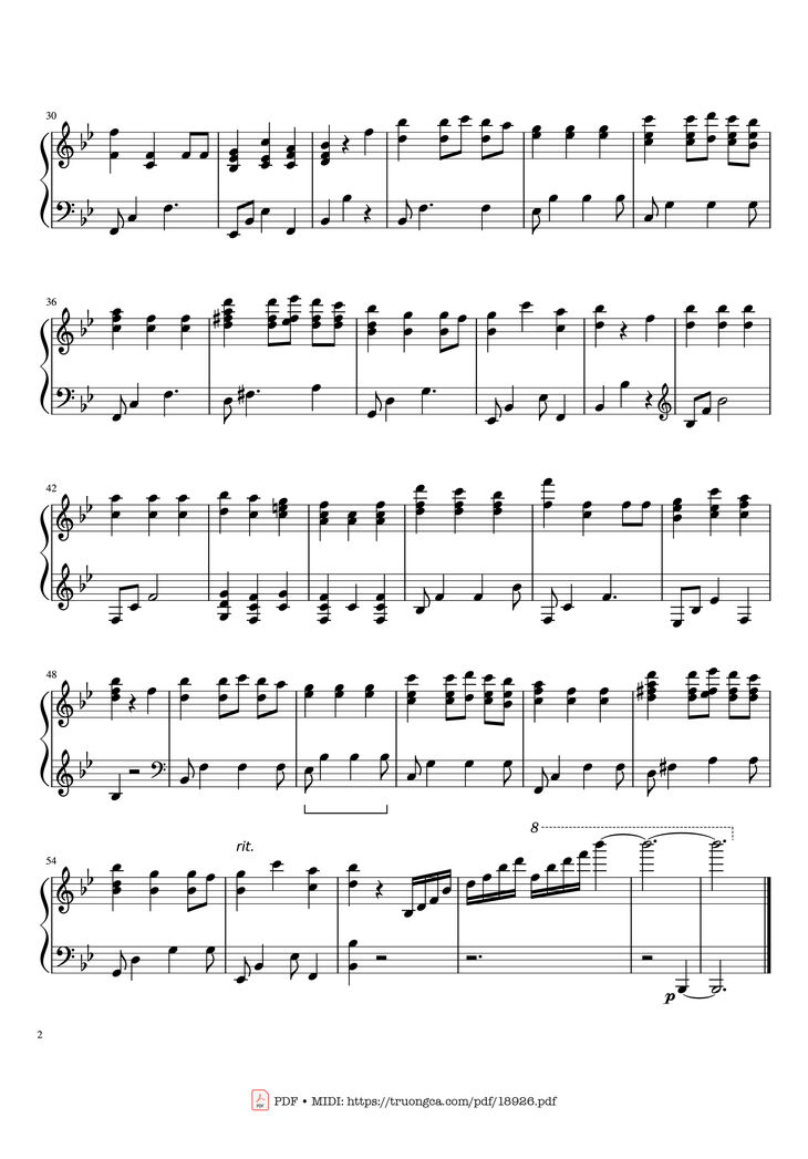 Page 2 of the piano sheet music PDF - We Wish You a Merry Christmas Piano by Dân ca Anh