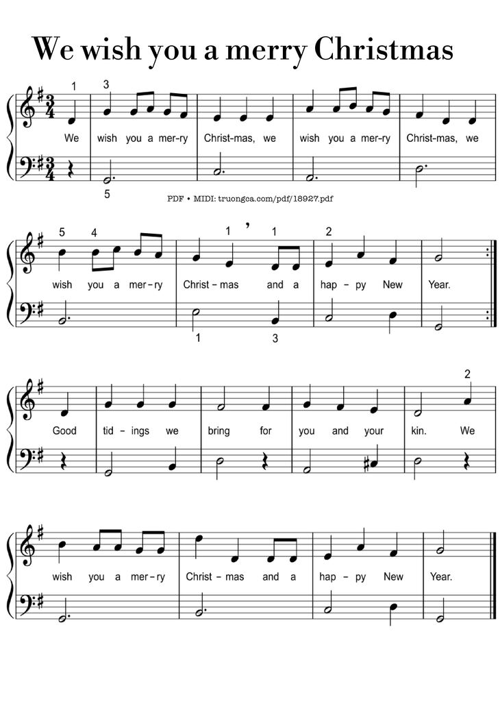 Page 1 of the piano sheet music PDF - We wish you a merry Christmas Piano EASY by Bob Dylan