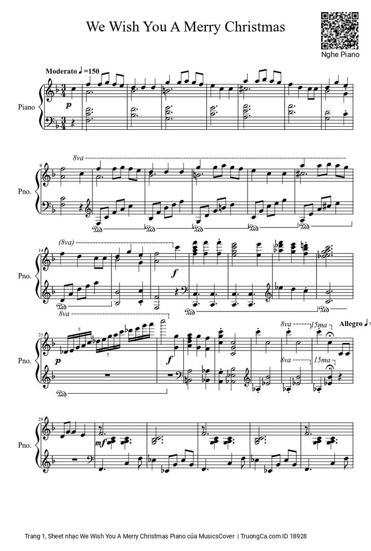 Page 1 of the piano sheet music PDF - We Wish You A Merry Christmas Piano sheet by MusicsCover