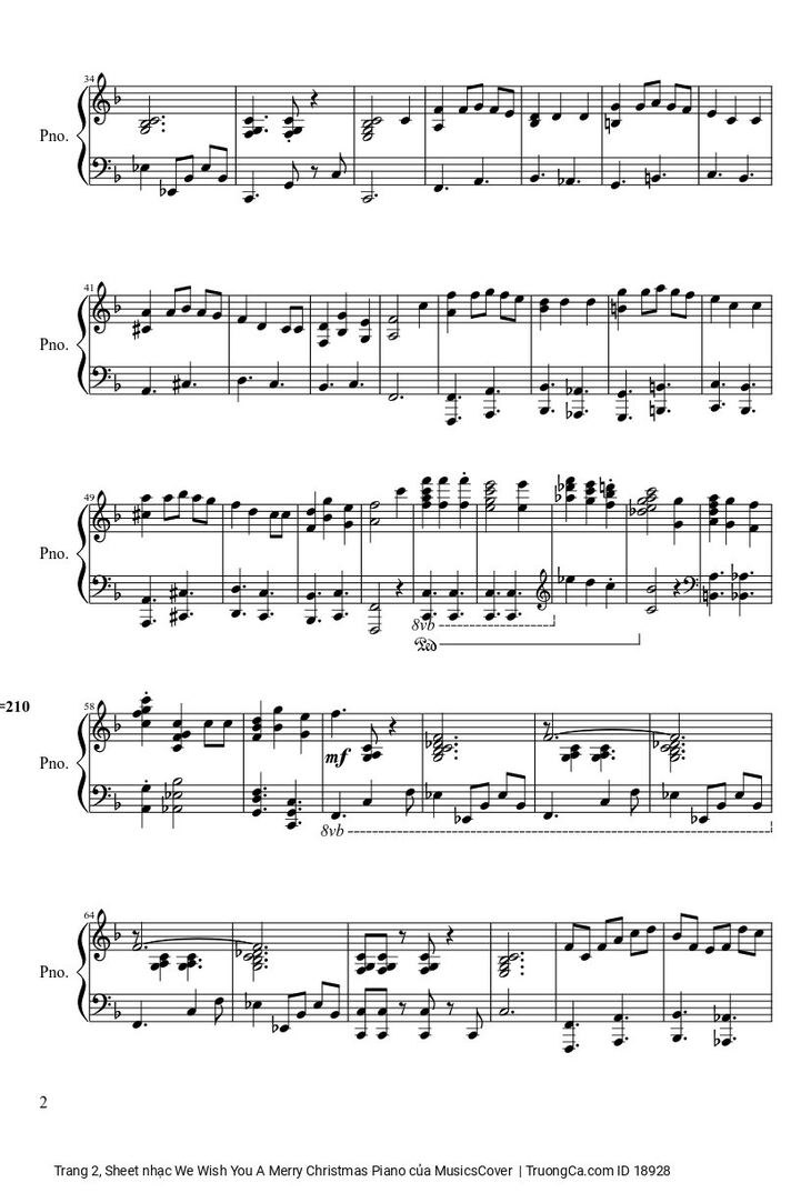 Page 2 of the piano sheet music PDF - We Wish You A Merry Christmas Piano sheet by MusicsCover