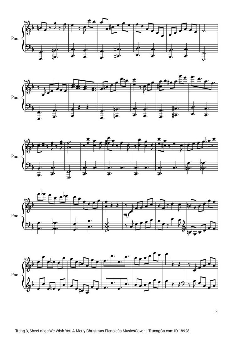 Page 3 of the piano sheet music PDF - We Wish You A Merry Christmas Piano sheet by MusicsCover