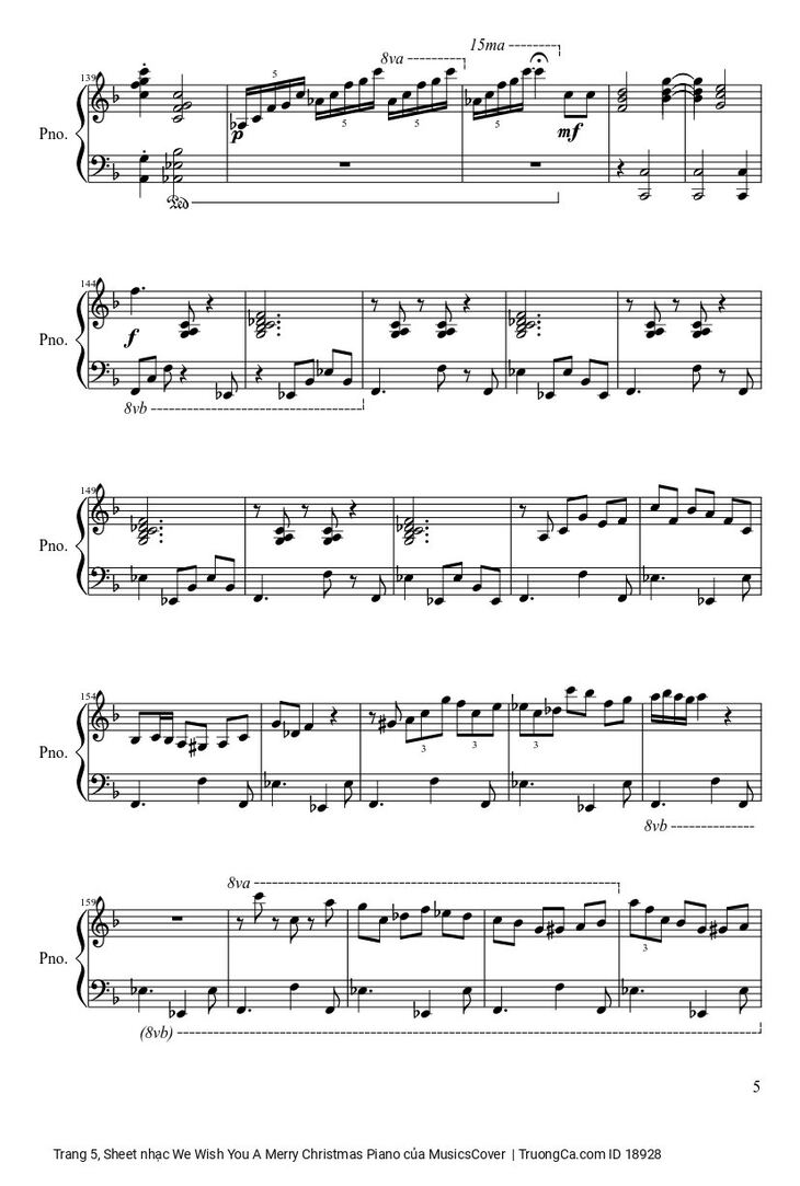 Page 5 of the piano sheet music PDF - We Wish You A Merry Christmas Piano sheet by MusicsCover