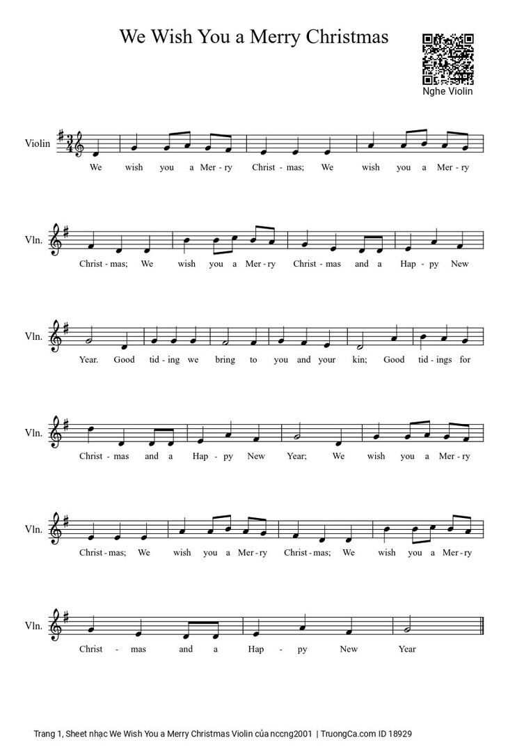 Page 1 of the piano sheet music PDF - We Wish You a Merry Christmas Violin by Nccng2001