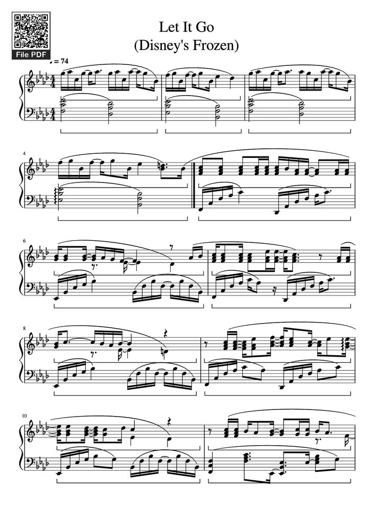 Page 1 of the piano sheet music PDF Piano - Let It Go (Disney