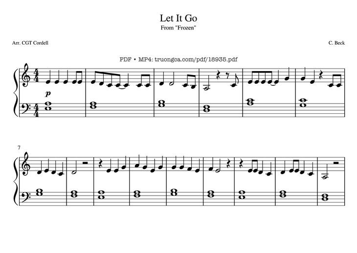 Page 1 of the piano sheet music PDF Piano - Let It Go Piano (kid) by C. Beck