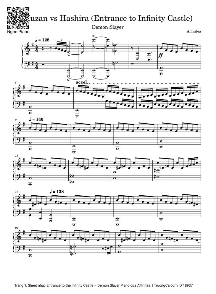 Page 1 of the piano sheet music PDF - Entrance to the Infinity Castle - Demon Slayer Piano by Affinitea
