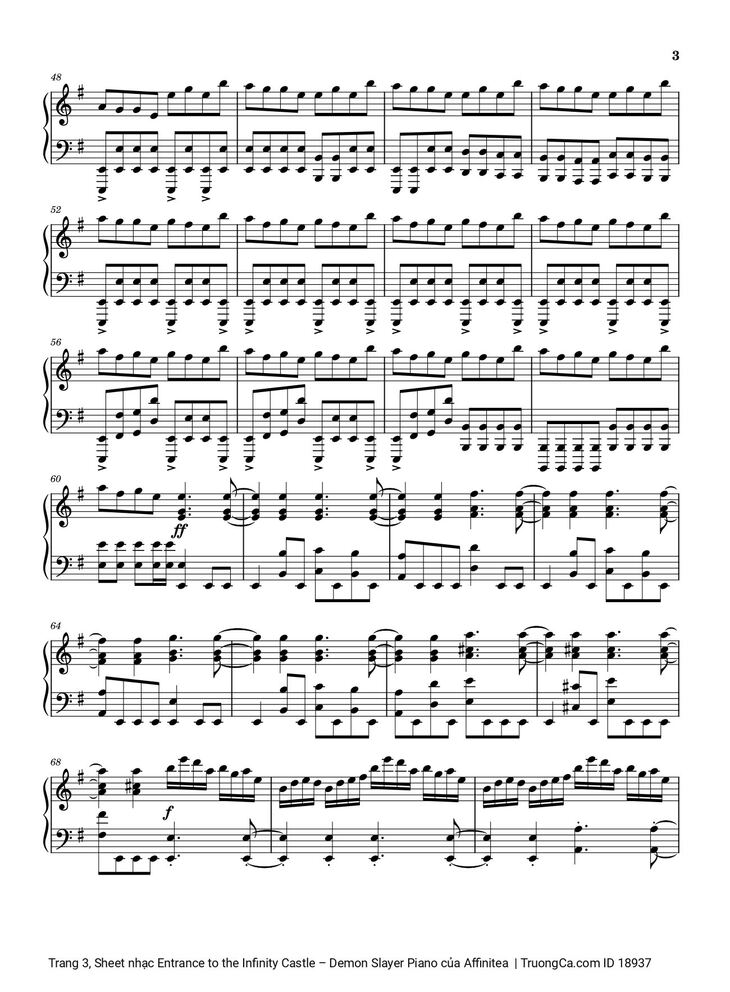Page 3 of the piano sheet music PDF - Entrance to the Infinity Castle - Demon Slayer Piano by Affinitea