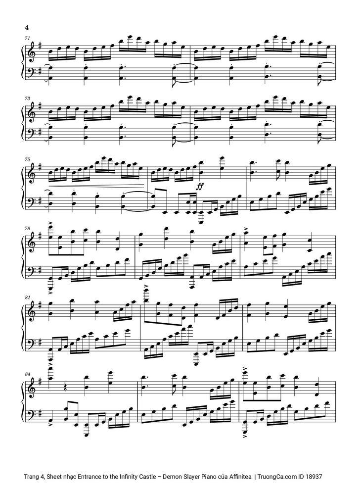 Page 4 of the piano sheet music PDF - Entrance to the Infinity Castle - Demon Slayer Piano by Affinitea