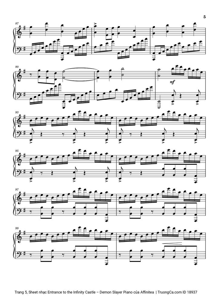 Page 5 of the piano sheet music PDF - Entrance to the Infinity Castle - Demon Slayer Piano by Affinitea