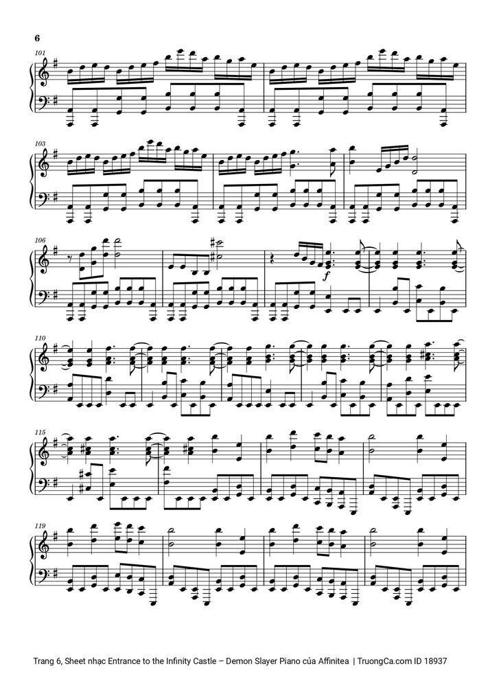 Page 6 of the piano sheet music PDF - Entrance to the Infinity Castle - Demon Slayer Piano by Affinitea