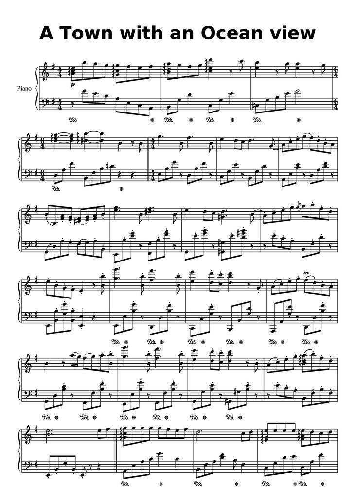 Page 1 of the piano sheet music PDF Piano - A town with an ocean view Sheet Piano by Joe Hisaishi