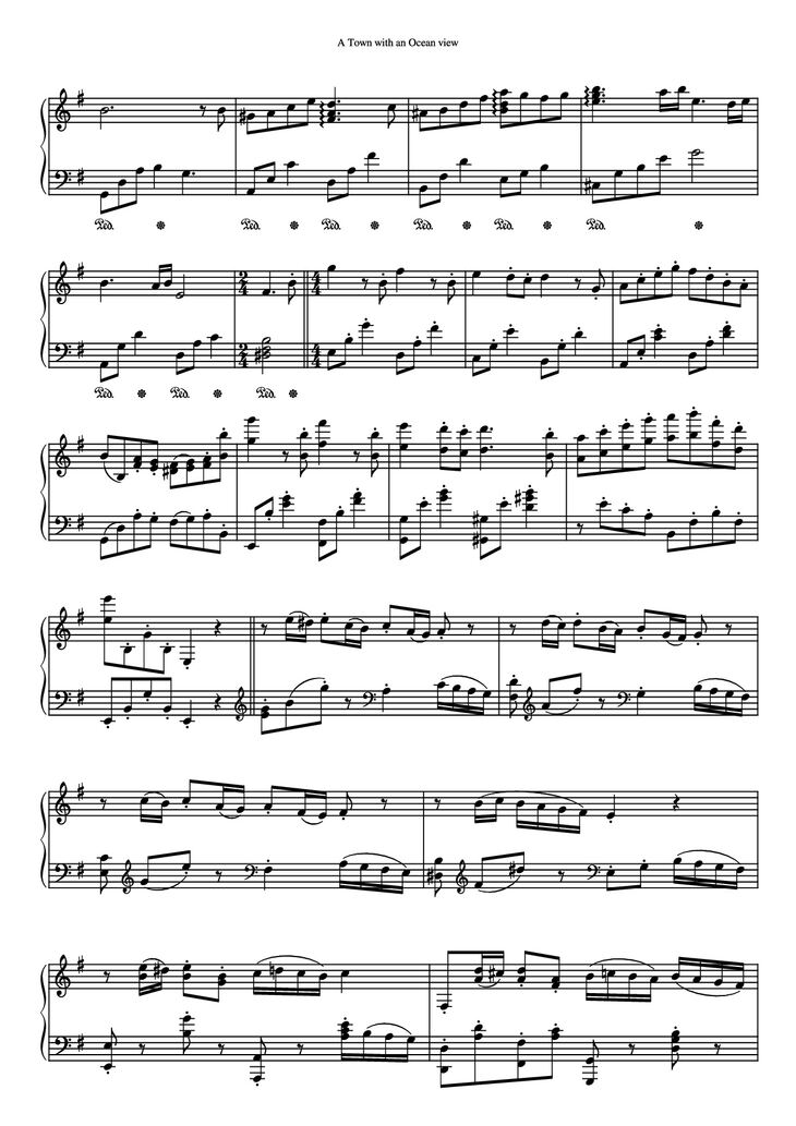 Page 2 of the piano sheet music PDF Piano - A town with an ocean view Sheet Piano by Joe Hisaishi