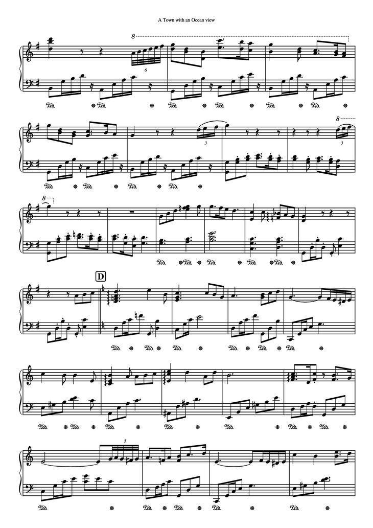 Page 4 of the piano sheet music PDF Piano - A town with an ocean view Sheet Piano by Joe Hisaishi