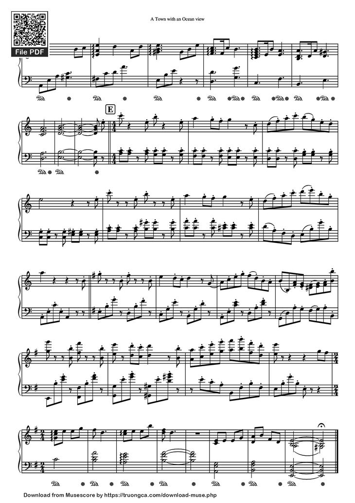 Page 5 of the piano sheet music PDF Piano - A town with an ocean view Sheet Piano by Joe Hisaishi