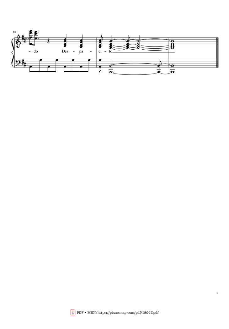Page 9 of the piano sheet music PDF Piano - Despacito Piano Sheet by Luis Fonsi ft. Daddy Yankee