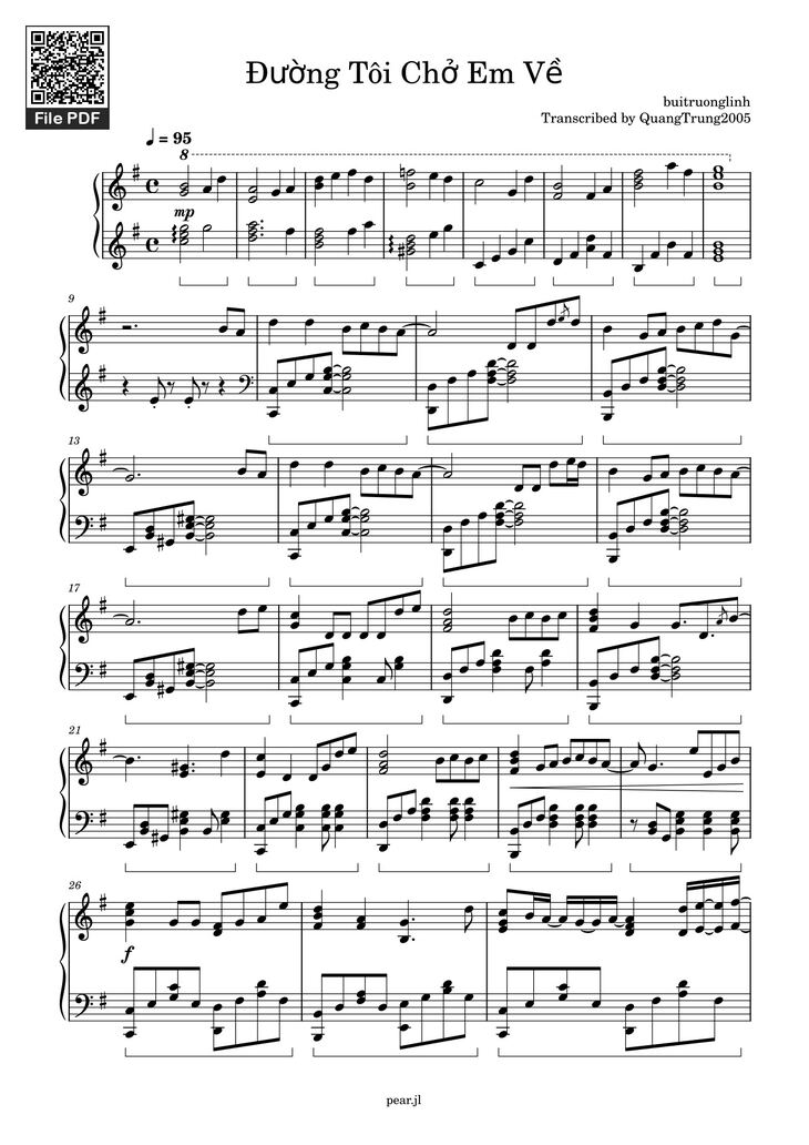 Page 1 of the piano sheet music PDF - Đường Tôi Chở Em Về sheet Piano by Buitruonglinh