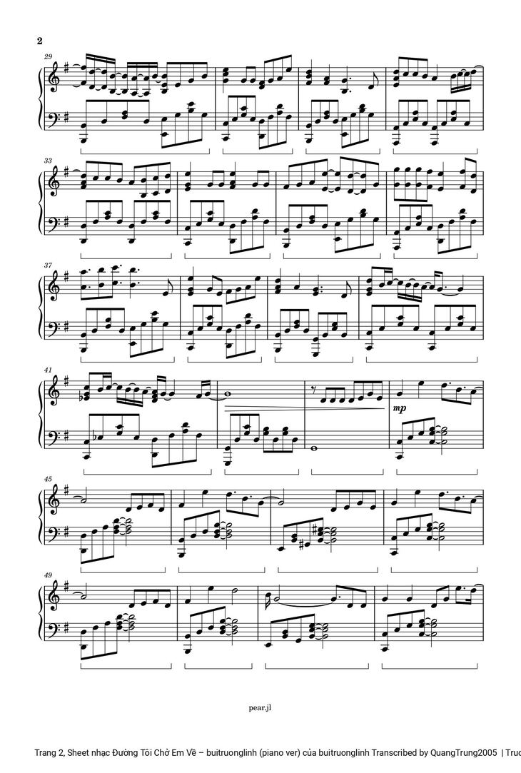 Page 2 of the piano sheet music PDF - Đường Tôi Chở Em Về sheet Piano by Buitruonglinh