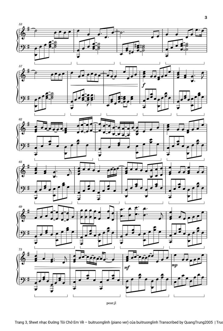 Page 3 of the piano sheet music PDF - Đường Tôi Chở Em Về sheet Piano by Buitruonglinh