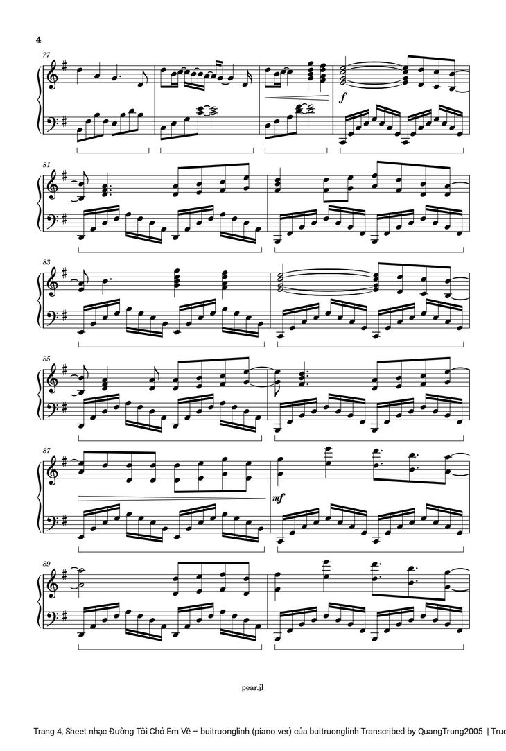 Page 4 of the piano sheet music PDF - Đường Tôi Chở Em Về sheet Piano by Buitruonglinh