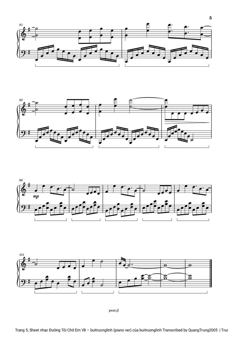 Page 5 of the piano sheet music PDF - Đường Tôi Chở Em Về sheet Piano by Buitruonglinh