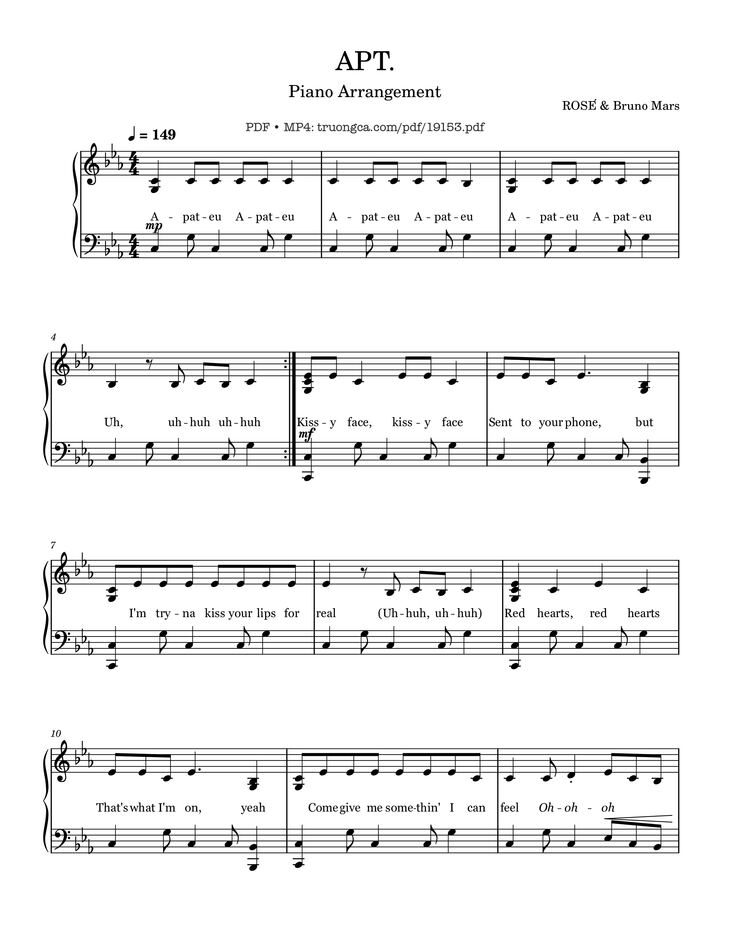 Page 1 of the piano sheet music PDF - APT Rosé Sheet Piano by ROSÉ
