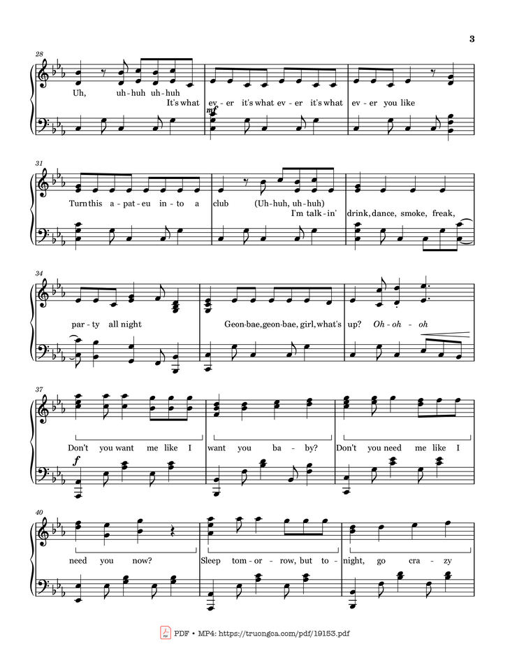 Page 3 of the piano sheet music PDF - APT Rosé Sheet Piano by ROSÉ