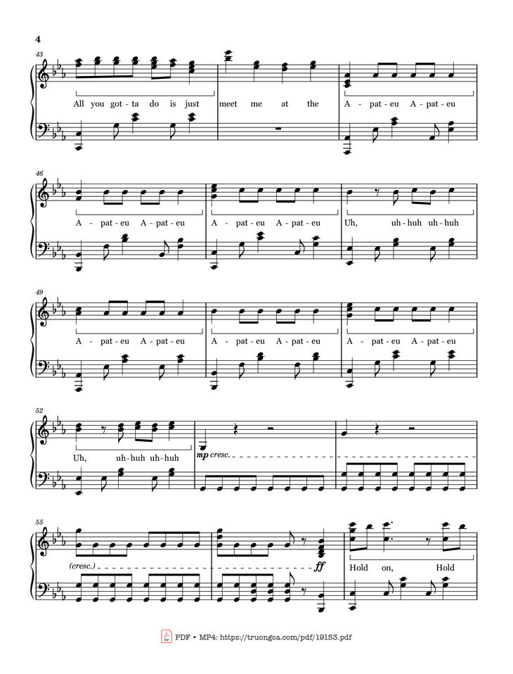 Page 4 of the piano sheet music PDF - APT Rosé Sheet Piano by ROSÉ