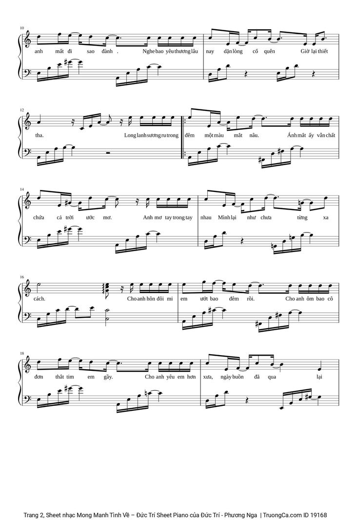 Page 2 of the piano sheet music PDF - Mong Manh Tình Về Sheet Piano by Đức Trí