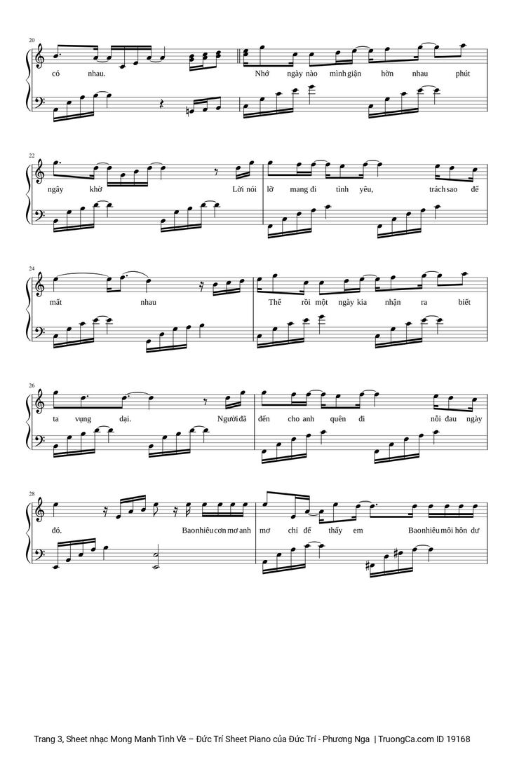 Page 3 of the piano sheet music PDF - Mong Manh Tình Về Sheet Piano by Đức Trí