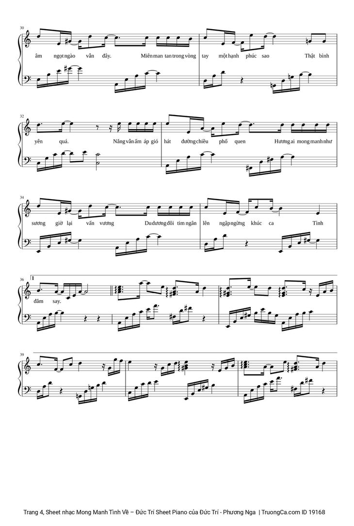 Page 4 of the piano sheet music PDF - Mong Manh Tình Về Sheet Piano by Đức Trí